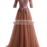 Half Sleeves Scoop Tulle Long Evening Dresses 2016 Appliqued Sweep Train Prom Dress Vestido De Festa Longo Formal Dress thumbnail-1