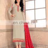 Beige Colored Georgette Semi-Stitched Suit. thumbnail-1