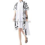 TWOTWINSTYLE Women Back Long Pattern Printed Big Size Shirt Dress New Lapel Short Sleeve Loose Fit Fashion thumbnail-1