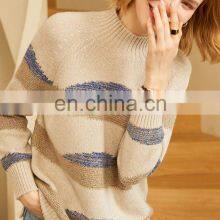 Women Oversized O Neck Designer Jacquard Raglan Sleeves Thick Cashmere Sweater thumbnail-4