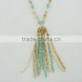 FASHION MULTI COLOR GLASS BEADED TASSEL NECKLACE thumbnail-2