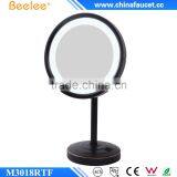 ORB Black Round Mirror 8'' Thin Single Way Lighted Table Mirror thumbnail-1
