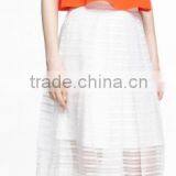 Hot! 2016 Wholesale Fashion White Midi Skater Skirt With Mesh Insert thumbnail-2