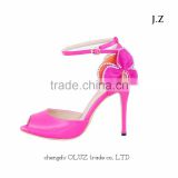 OS19 fashion lady high heel sandals shoes fish toe satin silk upper high heel shoes flower decor