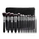 Wholesale Cosmetic Tool 15pcs Make up Brushes Black Wooden Natural Makeup Brush Set thumbnail-6