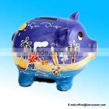 San Diego Blue White Hand Painted Piggy Bank thumbnail-1