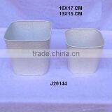 White Painted Square Iron Planters With Embossed Patterns thumbnail-1