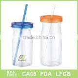 500ml Tritan Plastic Transparent Milk Bottle With Straw BPA Free for Kids thumbnail-1