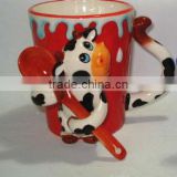 cow shape ceramic coffee mug with spoon