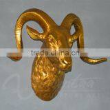 Hiagh Quality Crafts Life Fiberglass Golden Sheep Head Wall Hanging Statues for Home Decor thumbnail-3