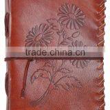Handmade Vintage Side Stitch Embossed Flower Leather Notebook thumbnail-1
