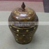 Wooden Hand Carved Candy Jar with Brass work