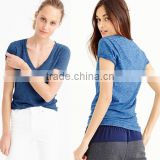 Custom shirt women 2017 slub cotton Short Sleeve V-neck t shirt for women casual