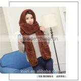 2016 Hot Fashion New Women Winter Warm Soft Plush Faux Fur Hooded Cap Hat Scarves Hood Pocket Gloves Scarf 4 Color thumbnail-6