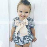 Hight Quality Short Sleeve Striped Designs Big Bow Baby Girl Rompers for Wholesale 2017 thumbnail-1