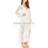 Button up Long Sleeve Fancy Lace Dress Bridal Casual Maxi Robe thumbnail-2