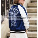 Ladies Autumn Embroidered Reversible Windproof Casual Bomber Jacket thumbnail-2