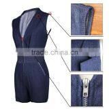 Guangzhou Supplier Wholesale Fashion Romper Summer Sexy Denim Jumpsuit Women With Zipper thumbnail-4