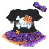 Halloween Baby Orange Bow Skull Pumpkin Pettiskirt Bodysuit and Headband thumbnail-1