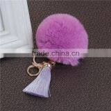 Custom Gold Plated Purple Angora Rayon Tassel Pom Pom Keychain thumbnail-2