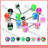 free sample tongue rings tongue barbell with leaf logo balls piercing body jewelry