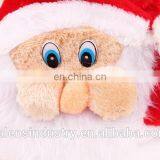 Wholesale High Quality Luxury Plush 3D Cartoon Design LED Flashing Santa Claus Christmas Hat With Light Eyes Nose and Beard thumbnail-2