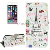 New Design Eiffel Tower Pattern Horizontal Flip Magnetic Buckle Leather Case With Card Slots & Wallet & Holder for IPhone 6