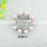 2015 Miriam Haskell Signed Faux Baroque Pearl Pink Flower Rhinestone Scarf Clip