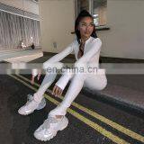 2020 New Street Look Autumn Women's Solid Color Hip-hop Streetwear High Waist Zipper Slim Casual Sports Jumpsuit thumbnail-4