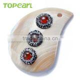 Topearl Jewelry Most Popular White Shell Pendant Rhinestone Pendant Clay Pave Red Agate Stone SPD06