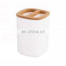Latest Model Eco-friendly Household White Bathroom Accessories Six-Pieces Bamboo and Plastic Hotel Bathroom Accessories Sets thumbnail-3