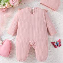 Baby's Butterfly Embroidery Ruffled Long Sleeve Ribbed Footed Romper, Toddler & Infant Girl's Bodysuit thumbnail-2