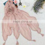 Fashion Latest Large Long Plain Cotton Linen Embroidery Lace Brim Tassel Scarf Shawl thumbnail-1