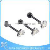 Black Steel Body Piercing White Crystal Star Fake Tongue Rings Jewelry thumbnail-3