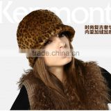 wool knit leopard fedora beret winter hat