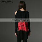 PT-042 Black and Red Color V-neck One Shoulder High-low Hemline T-shirt thumbnail-3