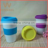 ceramic double wall coffee travel mug with silicone lid