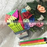 Standard size round shape soft wood 72pcs neon body heat rolling HB pencil with eraser
