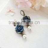 Falak Gems Navy Blue Flower Dangle Earrings Gold Petal Dark Blue Rose Cream White Pearl Drop Earrings thumbnail-1