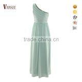 Plain Style Pleated Skirt Sleeveless One Shoulder Evening Dress thumbnail-1