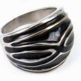 Mens Black Smooth Titanium Stainless Steel Biker Ring Silver thumbnail-3
