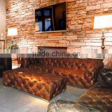 Latest Design Stylish Button Tufted Upholstered Leather Sofa Set/ Retro Vintage Style Genuine Leather Chesterfield Sofa thumbnail-1