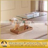 Glass Adjustable Coffee Table With Rose Golden Stainless Steel thumbnail-3