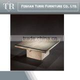 Modern Luxury Travertine Base Glass Top Coffee Table thumbnail-5