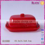Red Glazed Ceramic Butter Dish for Tableware thumbnail-1