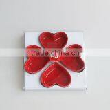 Set of 4 Red Color Heart Shaped Ceramic Tapas Dishes thumbnail-1
