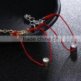 Tiny Clear Round Diamond Charm Luck Red String Bracelet Cubic Zirconia Gold Charm Luck Red Thread Bracelet thumbnail-3