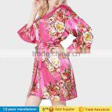 2017 Fashion Summer Nightgown Sleepwear 100% Polyester Printed Floral Wedding Bride Bridesmaid Silk Satin Short Kimono Robes thumbnail-4