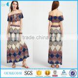 Vintage Print off the Shoulder Crop Top With Skirt Boho Clothing Top and Long Skirt Set thumbnail-1