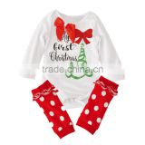 Christmas tree bow tie long sleeve romper and kneepad knit two-piece suit